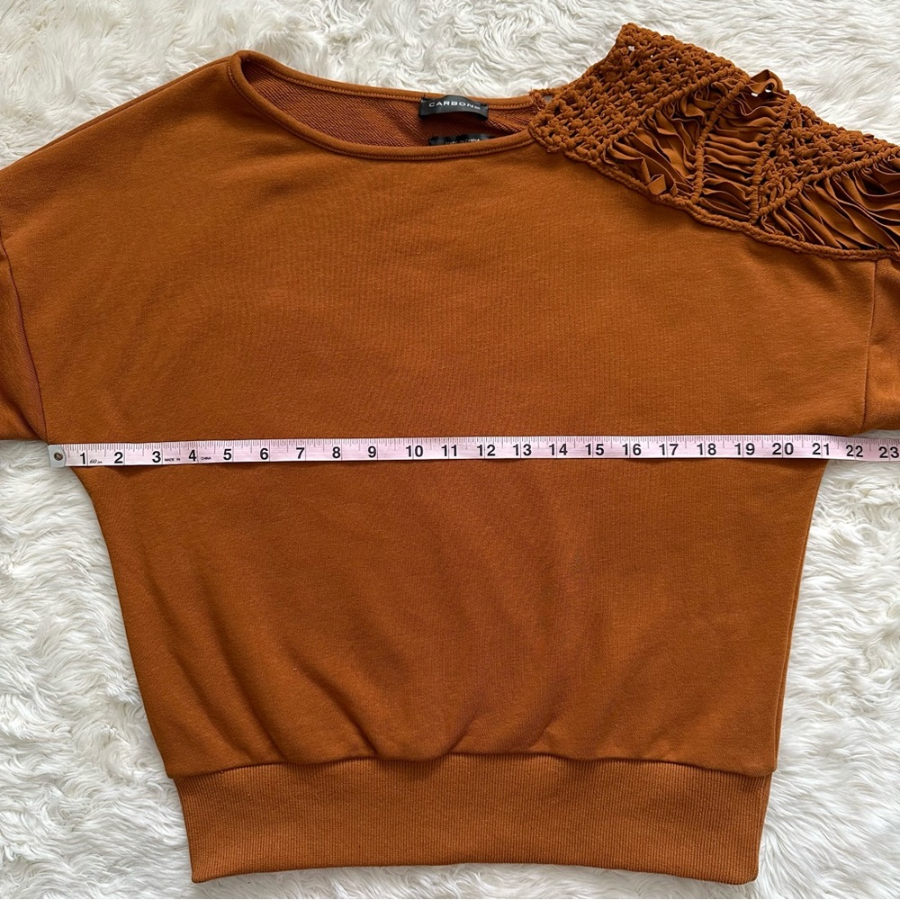 Carbon38 Sweatshirt Macrame Shoulder Pullover Long Sleeve Caramel Cafe XS - Picture 11 of 14